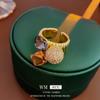 Real Gold galvanizado zircão redondo metal aberto anel frio estilo personalizado indicador dedo anel moda temperamento pulseira atacado