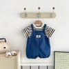 Traje de Verano para Bebé Niño Top de Manga Corta a Rayas Camiseta Pantalones con Tirantes Conjunto de Dos Piezas Mono para Bebé Traje para Gatear