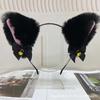 Tiara de Orelhas de Gato Fofa de Pelúcia Orelha de Animal de Simulação Presilha de Cabelo com Laço Processamento Customização