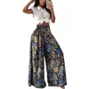 Pantalones de pierna ancha de cintura alta con estampado floral azul vintage de Amazon para mujer, con cintura elástica, silueta fluida y corte relajado