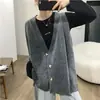 Colete feminino versátil de comprimento médio para outono e inverno, estilo casual, gola V, de tricô, tamanho plus-size, de Dongdaemun, Coreia.