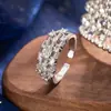 Anillo Abierto Exquisito Personalizado para Mujer, con Gipsofila Incrustada de Diamantes, Lujo Ligero Deslumbrante Ultra Brillante, Anillo Minimalista de Moda para el Dedo Índice