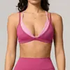 Sujetador de yoga sin costuras transfronterizo con espalda bonita, efecto dos piezas, bloques de color, deportivo casual para exteriores, fitness, sexy, versátil, ropa interior para mujer