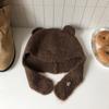 Gorro de lana nuevo, cálido y bonito gorro de punto de felpa para otoño e invierno, con orejas de oso, resistente al viento, protección para la cara, pequeño gorro de lana