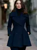 Abrigo de lana corto de doble botonadura con solapa grande, estilo europeo y americano, entallado en la cintura, bajo amplio, de longitud media, elegante para ir al trabajo