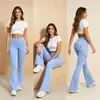 Calça Yoga Bolsos Workwear Amazon Transfronteiriça Calça Flare Feminina Levanta Bumbum Esportiva Justa Calça Fitness Yoga Micro Flare