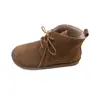 558-32 Botas Curtas de Renda Quente com Veludo Adicionado Outono e Inverno Femininas Resistentes ao Desgaste Retro Couro Nobuck Botas Casuais de Tornozelo