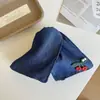 Moda Coreana Bordado de Cerezas Mezclilla Color Sólido Scrunchie Accesorio para el Cabello para Mujeres Goma para el Cabello de Tela Cuerda para el Cabello Estilo Perezoso