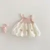 Vestido de Malha sem Mangas com Laço Estilo Verão Dianxi para Bebês e Crianças Pequenas, Vestido Estilo Coreano para Meninas Bebês, Saia de Botão de Flor
