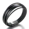 Joias de aço titânio Atacado Amazon Pulseira trançada de couro de aço titânio Pulseira de corda de couro masculina Comércio exterior europeu e americano