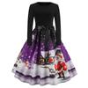 X Vestido de Natal Amazon Outono e Inverno Gola Redonda Manga Longa Preto Par Estampa Gradual Vestido Grande
