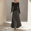 Ropa de mujer transfronteriza europea y americana 2026, vestido largo de color block para el día a día y negocios, elegante vestido de manga larga de estilo lady
