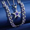 Colar Estilo Hip-Hop Europeu e Americano com Pingente de Estrela Cheio de Diamantes, Corrente Cubana Versátil Pesada para Homens, Ousada e Cool, Atacado