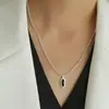Colar Satélite de Ágata Negra Estilo Francês, Personalidade de Nicho, Pingente Simples e Sofisticado, Corrente para Suéter com Design de Moda de Luxo Leve