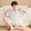 Pijama de Seda Gelada de Manga Curta para Meninos Verão 2026 Novo Conjunto Infantil Fino Desenho Animado Roupa de Casa para Meninos