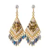 "Ruinas de Diosa" Pendientes de Tachuela con Borla de Cristal de Pedrería en Forma de Rombo Estilo Étnico Retro Pendientes de Diseño de Nicho Accesorios para Pendientes
