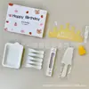 Juego de cuchillo, tenedor y plato para pastel en caja de regalo cinco en uno, juego de vajilla desechable para postres, juego de vajilla para pastel de cumpleaños