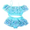 Novo Estilo Conjunto de Biquíni Duas Peças Infantil para Meninas com Estampa Floral Pequena, Babados Grandes e Elástico de Secagem Rápida