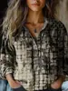 Fábrica de Origen 1688 Camisa de Mujer con Estampado de Flor de Ciruelo Vintage Holgada Cuello Solapa Blusa de Oficina Exclusiva para Venta Transfronteriza