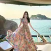 Vestido con estampado Tyndall Dopamine seaside, atuendo de vacaciones para la isla de Sanya, viaje a la playa, bajo amplio, vestido sin espalda