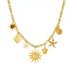 Moda Europeia e Americana Estilo Chique Alto Padrão Luxo Leve Pedra Olho de Tigre Flor Oca Estrela do Mar Tartaruga Pingente Colar de Aço Inoxidável