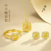 Pingente de Cubo de Açúcar Cravejado de Diamantes Banhado a Ouro 24K Acessórios DIY Corrente para Clavícula como Presente para Namorada no Dia dos Namorados Chinês