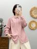 Camisa rayada japonesa para mujer primavera retro camisa holgada capa base casual manga larga top hilo de algodón mayoreo