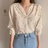 Camisa de Mujer 2026 Estilo Coreano Estampado de Corazón Chifón Manga Larga Cuello en V Retro Estilo Hong Kong Top de Moda 1334 # Puntos