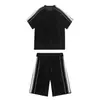 Traje Deportivo Casual de Rayas para Hombre, Verano Estilo Hong Kong Retro Tendencia Marca, Camiseta de Manga Corta Juvenil, Pantalones Cortos Holgados