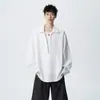 Camisa de moda de otoño para hombre, diseño de dos piezas falso con cuello alto, manga larga, cuello en V, camisa casual versátil holgada