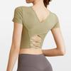 Roupa de ioga feminina de manga curta, peça única, tapete de peito, camiseta esportiva justa, corrida de verão, pilates, fitness