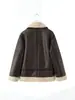 Chaqueta integrada de piel sintética PU de comercio exterior transfronterizo para mujer, con cuello de imitación de lana de cordero, bolsillos con cremallera y estilo retro de motocicleta