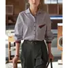 Camisa Listrada Colorida Retro Francesa Manga Longa Feminina Primavera 2025 Nova Blusa Slim