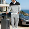 Conjunto de Ropa de Invierno para Hombre Americano Transfronterizo, Estilo Casual y Sencillo, Conjunto de Sudadera con Cuello Alto y Pantalones de Chándal, Bloques de Color, Holgado, Ropa de Trabajo
