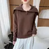 Suéter tejido vintage estilo coreano con cuello azul marino para mujer, 100% lana, versátil, adelgazante, cálido, top suéter con cuello