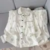 Nuevo conjunto de pijama cárdigan con cuello de muñeca y estampado de nubes, manga larga, pantalón largo, simple, sexy y dulce, ropa de estar suave