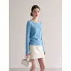 Suéter tejido de punto ajustado en gris y azul claro de estilo simple para mujer, nueva colección de otoño 2026, top ajustado 25694