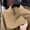 Camiseta Sudadera de Terciopelo Doble Cara de Manga Larga para Otoño e Invierno para Hombre con Cremallera y Cuello Alto Parcialmente Cálido Terciopelo Alemán Camiseta Básica Casual