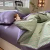 Juego de Cama con Borde de Cáscara de Kapok Clase A - Sábana, Funda de Edredón y Colcha de Estilo Nórdico Simple - Juego de Tres Piezas para Estudiantes de Dormitorio
