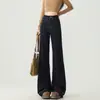 Jeans de Pierna Ancha Acampanados Azul Oscuro para Mujer, Otoño e Invierno, Forrados de Polar, Pierna Recta Holgada, Petite, No Ajustados en las Piernas, Pantalones de Campana