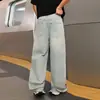Calça jeans estilo americano de rua com adornos de strass em formato de estrela, masculina, corte solto, perna reta, perna larga, design moderno, calça comprida para o outono