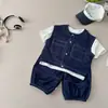 Conjunto de tres piezas de verano para niños y niñas, estilo mezclilla sintética, manga corta, ropa infantil moderna estilo coreano para bebés y niños pequeños