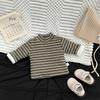 Roupas Infantis Bebê Outono e Inverno Veludo Acolchoado Camada Base para Homens e Mulheres Estilo Bebê Riscas Engrossado Manga Longa Roupas de Baixo