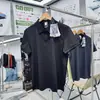 Textura em Padrão de Grade, Antibacteriano Físico, Anti-UV, Sensação Gelada, Camiseta de Manga Curta para Uso ao Ar Livre, Unissex, com Gola