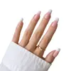 Uñas Postizas Portátiles, Estilo de Comercio Exterior, Uñas Postizas Francesas Blancas con Borde Blanco en Forma de Escalera Larga con Patrón de Flores Degradadas, 24 Piezas, Hechas a Mano Puras, Longitud Media, Venta al por Mayor