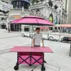 Carrito de puesto con tablero de mesa grande, elevable, plegable, carrito móvil para puesto exterior de snacks, carrito para autocaravana
