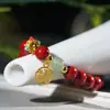 Pulseira DIY de Cinábrio para Mulheres 8mm Laço Único Envolto no Dedo Pulseira de Contas Macia Tendência com Pingente da Sorte Joias