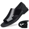 Sandalias de Cuero Suave para Hombre, Zapatos de Playa Transpirables de Verano, Sandalias Romanas para Hombre de Suela Blanda, Antiolor, Casual, Antideslizantes
