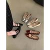 Diseño Estilo Coreano Zapatos Planos de Boca Baja Zapatos Pequeños de Cuero Tacón Grueso Zapatos de Mujer Verano Nuevos Retro Francés Zapatos Mary Jane Plateados