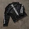 Moda Europeia e Americana Tendência Esportiva Manga Longa Masculina e Feminina Halloween Patch de Esqueleto Nicho Avant-Garde Popular Gola V Camiseta Atacado